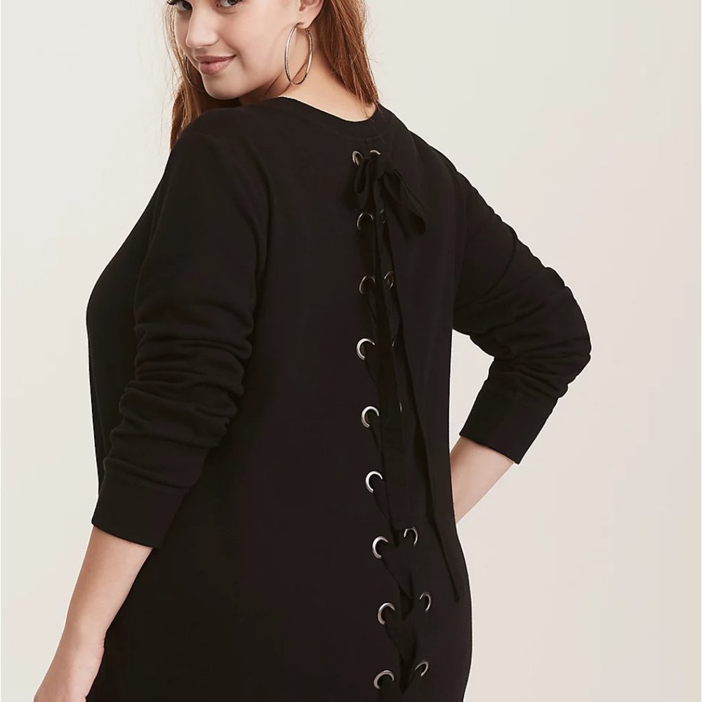 Torrid Black Oversize Lace Up Back Sweatshirt - NWOT